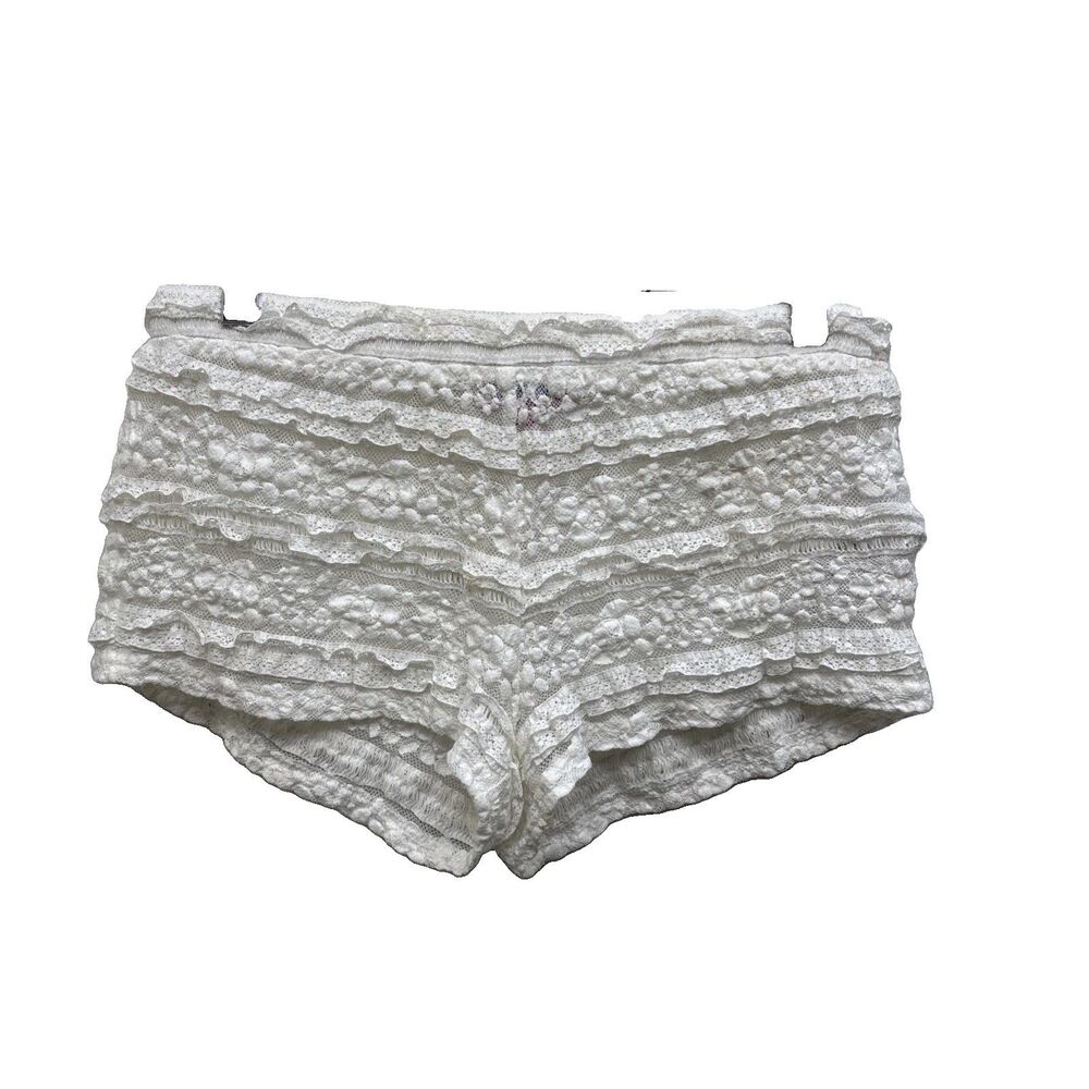 Edikted White Textured Lace Cheeky Micro Shorts M Festival Club Sheer Beach